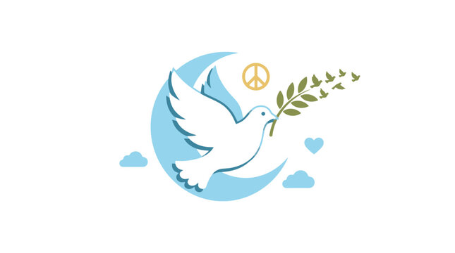 White dove flying with olive branch symbol of peace 1. SVG Editable. Vector Illustrations.