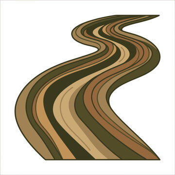 Winding abstract road illustration with earthy brown and green tones. SVG Editable. Vector Illustrations.