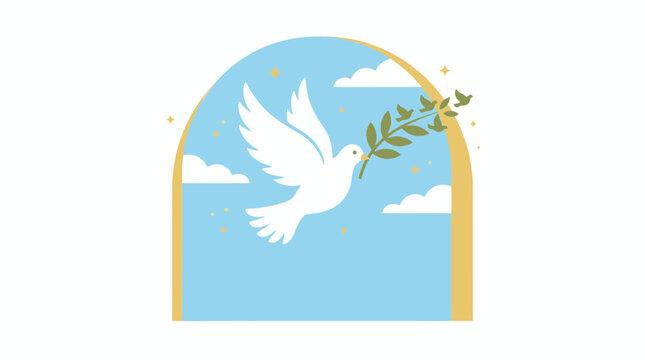 White dove flying with olive branch symbol of peace. SVG Editable. Vector Illustrations.