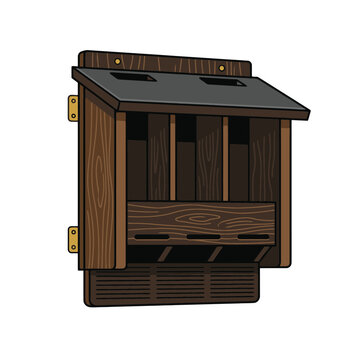 Wooden Bat House Box For Garden Wildlife Conservation. SVG Editable. Vector Illustrations.