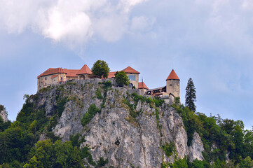 Bled Castle built on top of a cliff overlooking lake Bled, located in Bled, Slovenia. © alesanko1