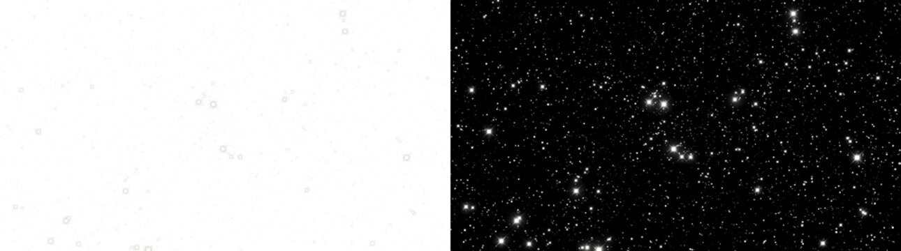 Dense white star field with twinkling clusters glowing on black night sky ideal for festive use in PNG, Transparent and Black Background Versions