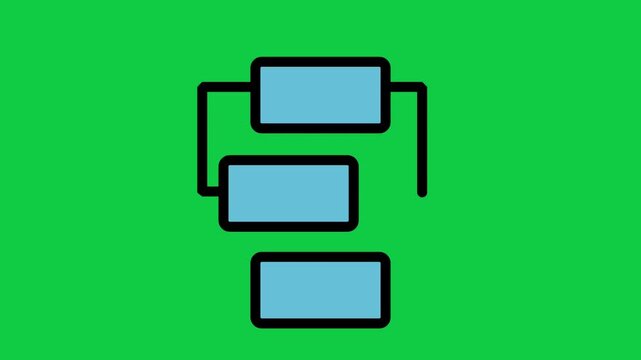 Process Flowchart Diagram Motion Icon. Animated flowchart icon showing connected data steps, organizational structure, and system process workflow for presentation projects.