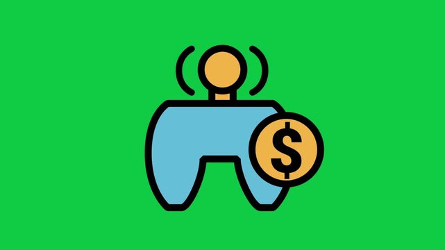 Monetized Game Controller Motion Icon. Animated game controller icon with dollar sign symbol, representing video game monetization, esports earnings, play-to-earn, and gaming revenue.