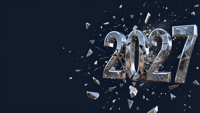 Abstract metallic 3D rendering of the year two thousand twenty-seven