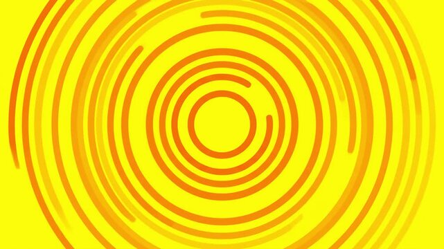Radiant yellow and orange segmented concentric circles spinning in a radial pattern. Great for high-energy tech presentations, solar radiation motifs, audio visualizers, and vibrant abstract motion lo