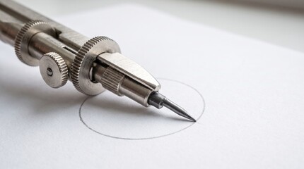 Fototapeta premium Drawing compass tool sketching precise circle on paper