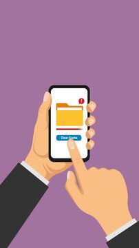 clear cache mobile phone video animation vertical concept