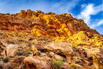 Red sandstone mountain cliffs in Calico Basin Nevada © PhotoSpirit
