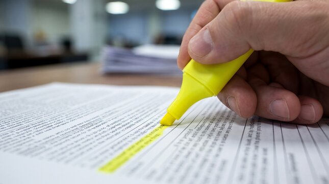 Person highlighting important document text with yellow marker