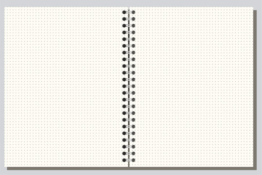 Ivory cross grid notebook page shows fine crosshatched squares, side wire binding, and wide landscape format on white background. Suitable for schoolwork, planning, stationery layouts, notes and