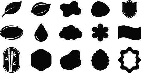 Fototapeta premium Collection of various black silhouette icons with transparent background shapes