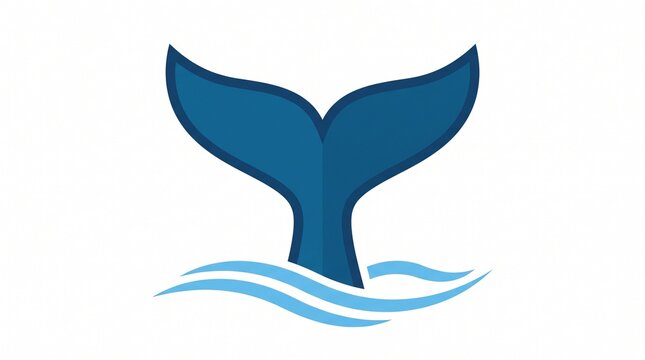 Stylized vector illustration of a blue whale tail emerging from ocean waves.