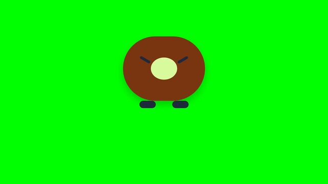 Funny Brown Donut Character Jumping on Green Screen Background.