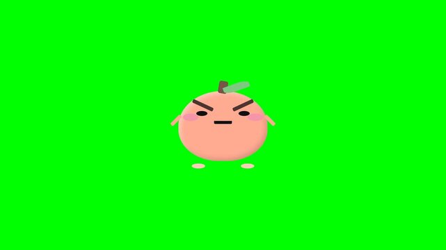Funny Animated Peach Character Dancing on Green Screen.