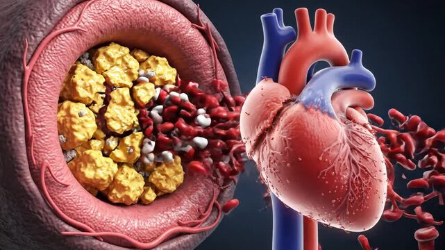 Heart Artery Blockage Animation Atherosclerosis Plaque Buildup Blood Flow Obstruction