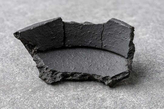 Charcoal material texture, on a neutral surface with soft studio light and clean shadows