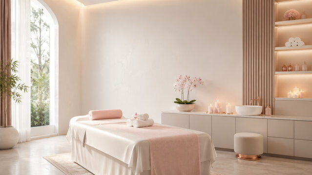 Spa room inside a contemporary interior with natural light and a spacious functional layout