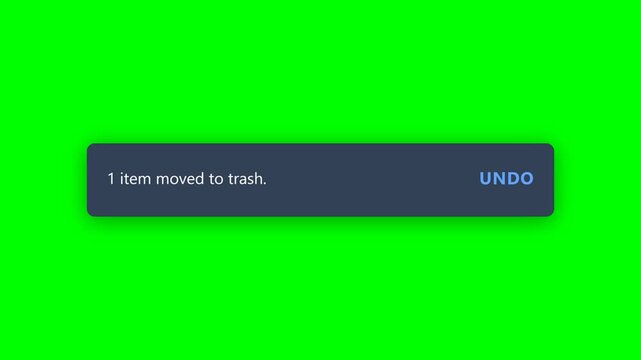 User interface trash notification bars on green screen
