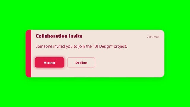 Digital collaboration invite notification pop up on green screen