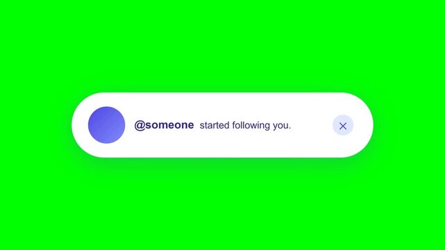 Social media new follower notification popups on green screen