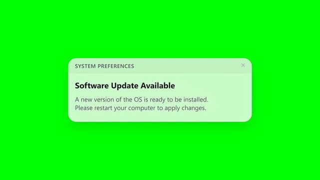 Software update available notifications on green screen