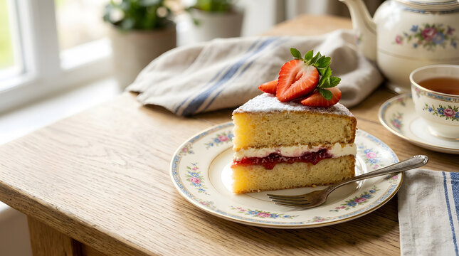 Classic Victoria Sponge Cake Slice