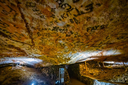 Historic candle smoke inscriptions inside Lehman Caves