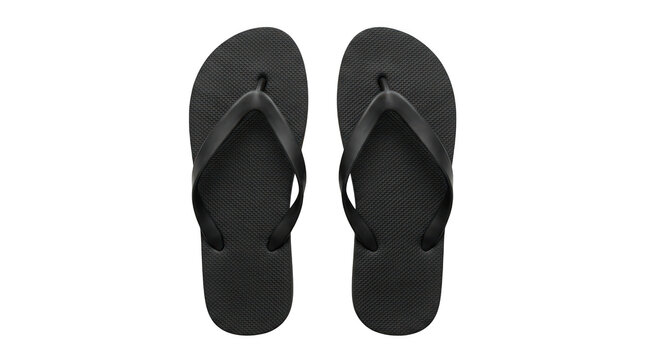 Pair of simple black flip flops isolated on transparent background
