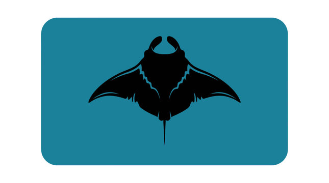 Minimalist black manta ray silhouette on teal background vector illustration