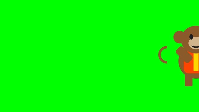 Animated brown monkey character dancing on a bright green screen background.