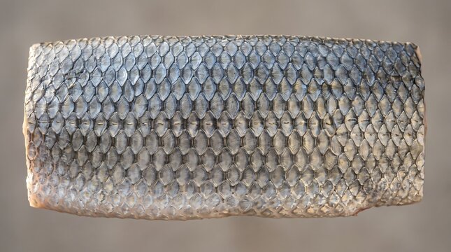 Macro view of silvery fish skin with metallic scales