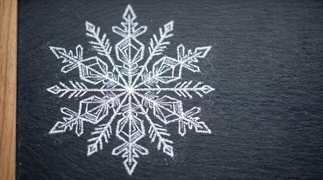 Chalk snowflake drawing on dark textured slate board
