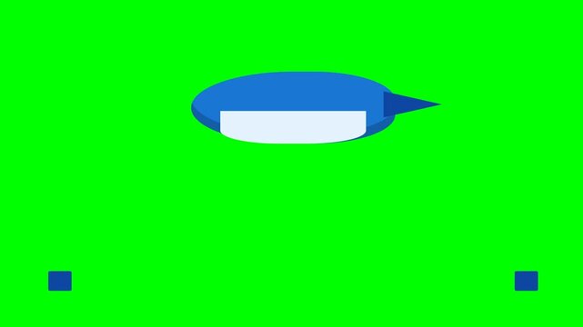 Animated Blue Speech Bubble Character with Changing Facial Expressions on Green Screen.