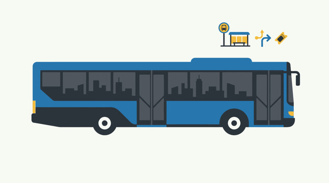 Blue public city bus vehicle vector illustration. EPS Editable