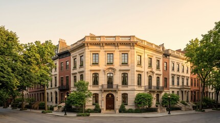 Fototapeta premium Classical corner mansion on quiet city street