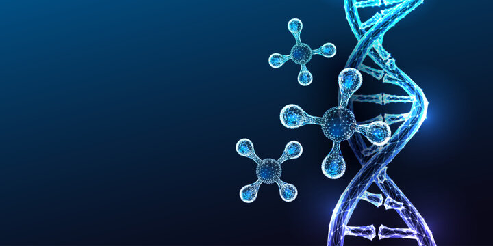 DNA Double Helix Chemical Molecule Structure Biochemistry Genomics Glowing Blue Polygonal Vector