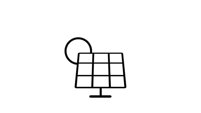 Solar panel animated line icon. Black color line icon animation. 4K video with transparent background