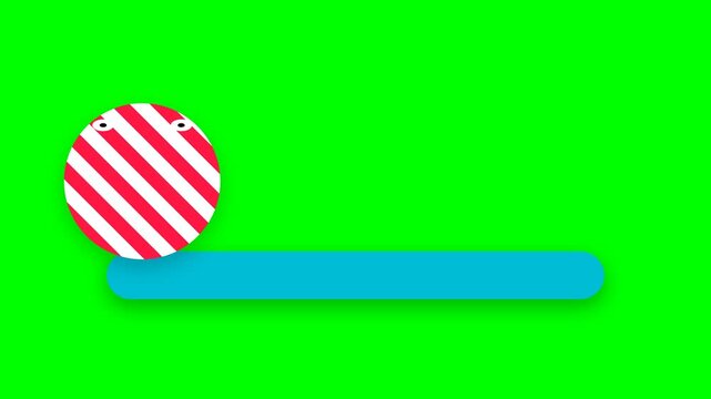 Animated Red and White Striped Ball Rolling on a Blue Platform.