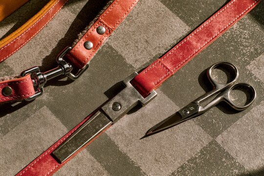 Dog leash, in an overhead layout with balanced spacing and soft shadows