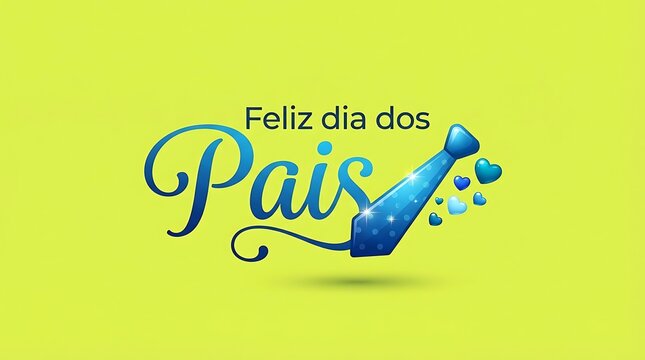 Feliz Dia dos Pais Typography Design, Father's Day Quote in Portuguese, Blue Tie Banner, Paper Art Card Concept