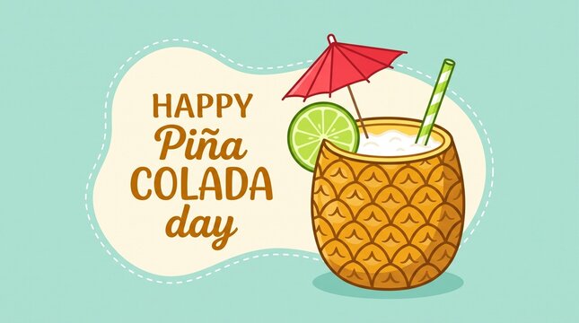 Happy pi&ntilde;a colada day illustration with drink