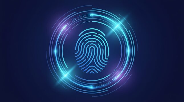 Digital fingerprint identification with futuristic glowing interface.