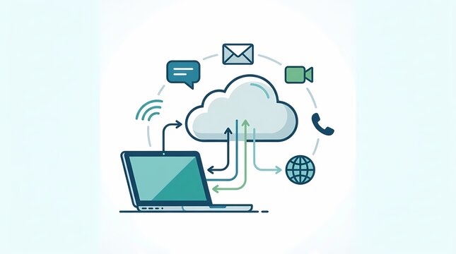 Conceptual illustration of cloud computing and digital communication technology.
