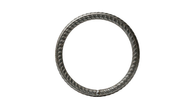 A circular ring made of textured industrial rebar isolated on transparent background