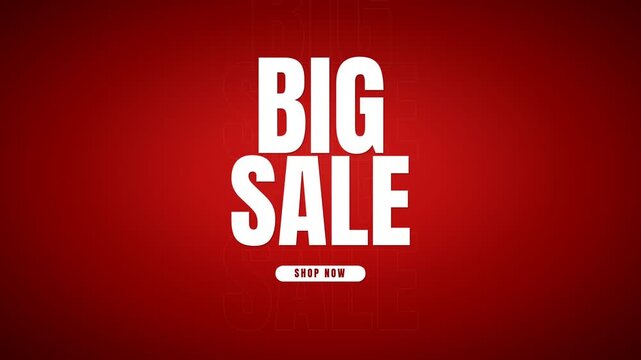 Promotional marketing banner design featuring big sale text on vibrant red gradient background with shop now button