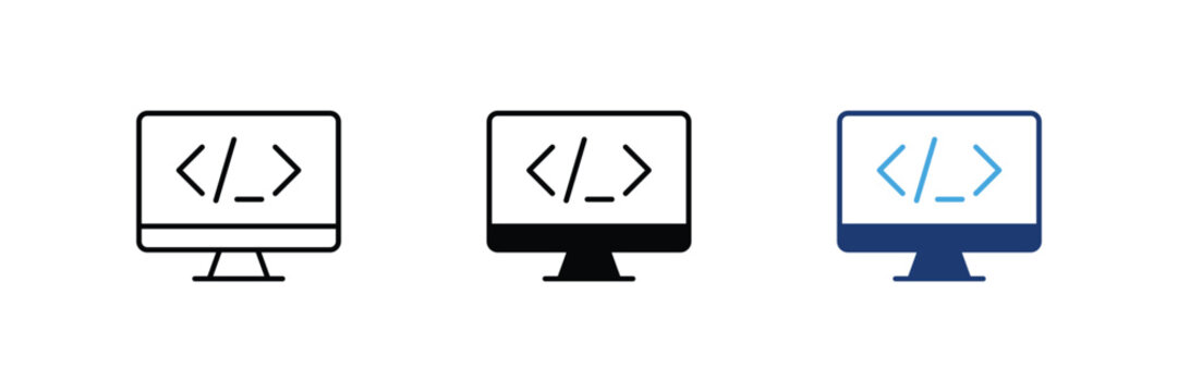 Coding screen desktop monitor software development vector icon