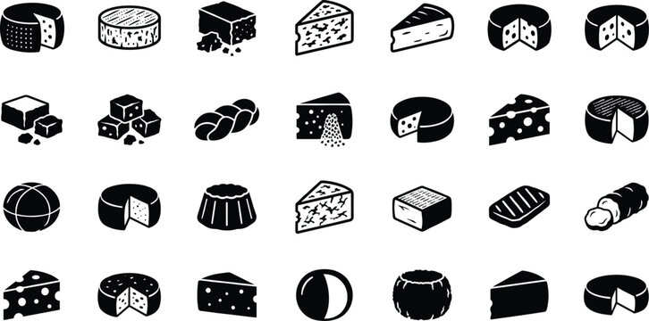 Cheese Collection Silhouette Set with Wheels Wedges Blocks and Assorted Cheese Shapes
