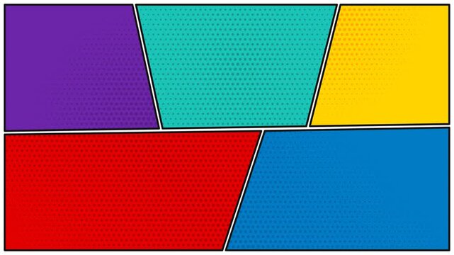 Blank Comic Book Page Layout Template with Five Colorful Pop Art Halftone Panels