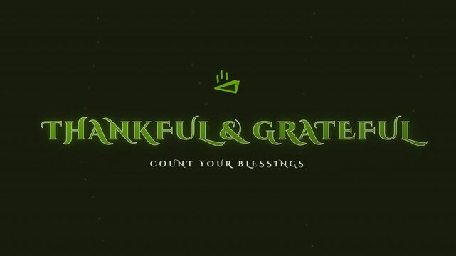 Thankful and Grateful Text with Glowing Lights on Olive Backdrop